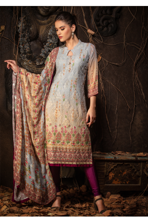 Grey With Beige Color Designer Viscose Straight Cut Suit